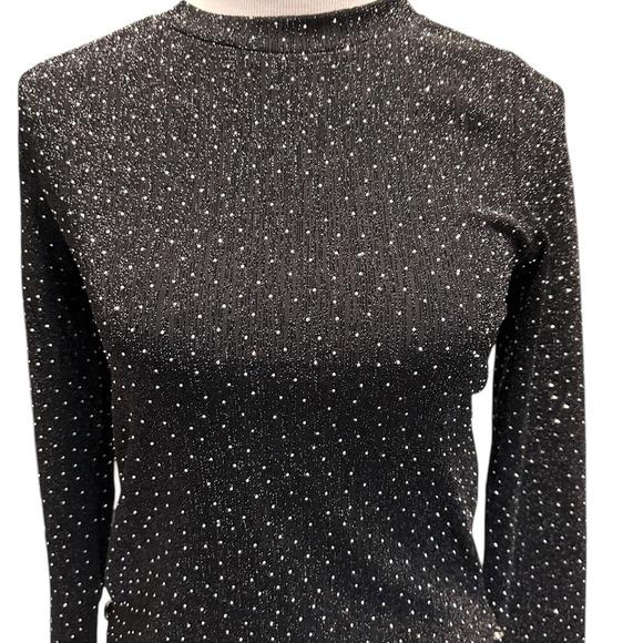 ReStory Sparkly Top Mock Neck Long Sleeve Party Shimmer Black Size S‎ - Picture 1 of 11